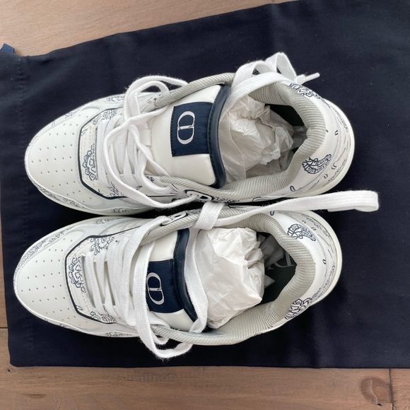 Christian Dior B27 White Navy Galaxy Paisley Calf leather Oblique sneakers NWT - Picture 6 of 8